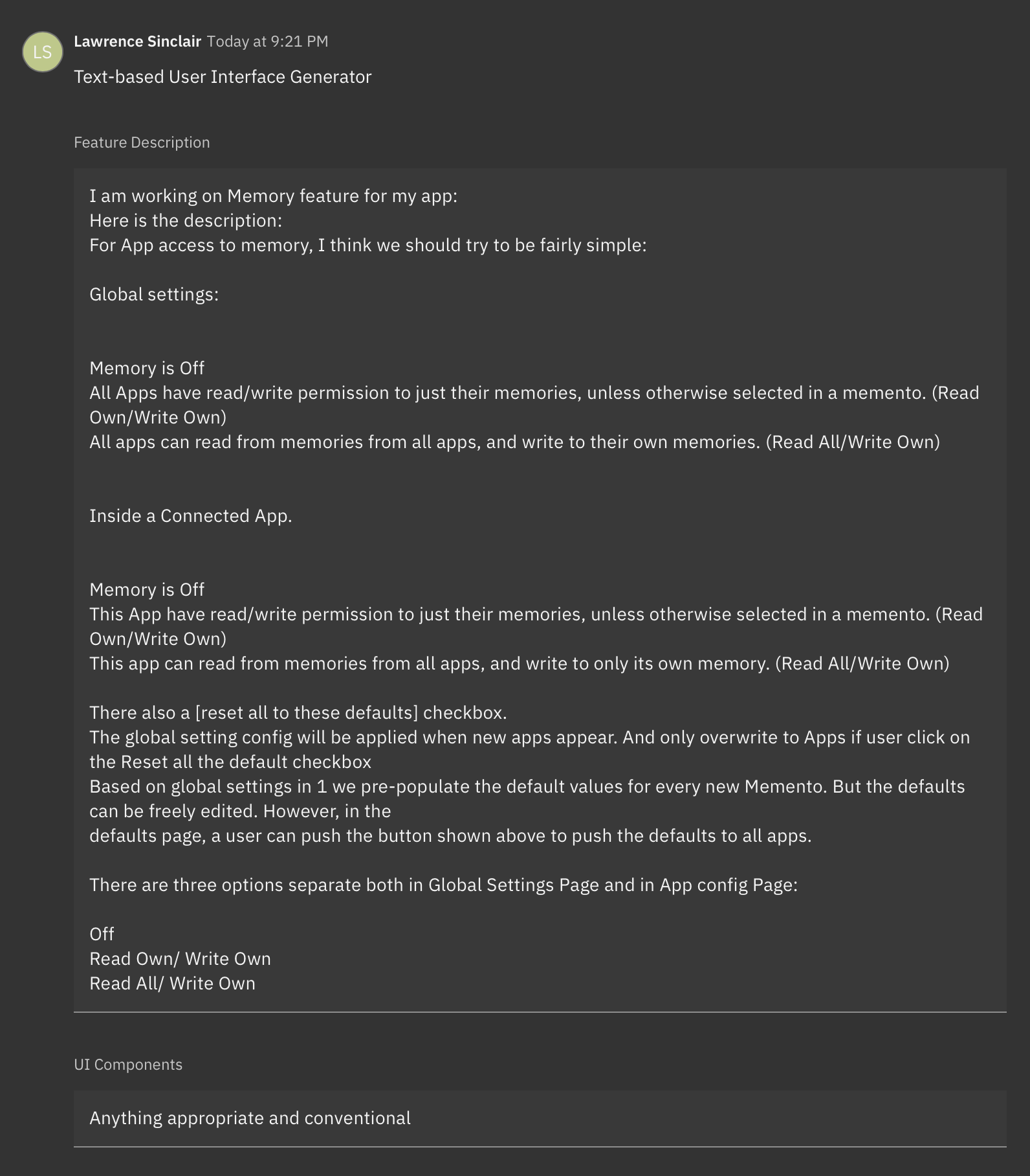 基於文本的 UI 生成器範例輸入