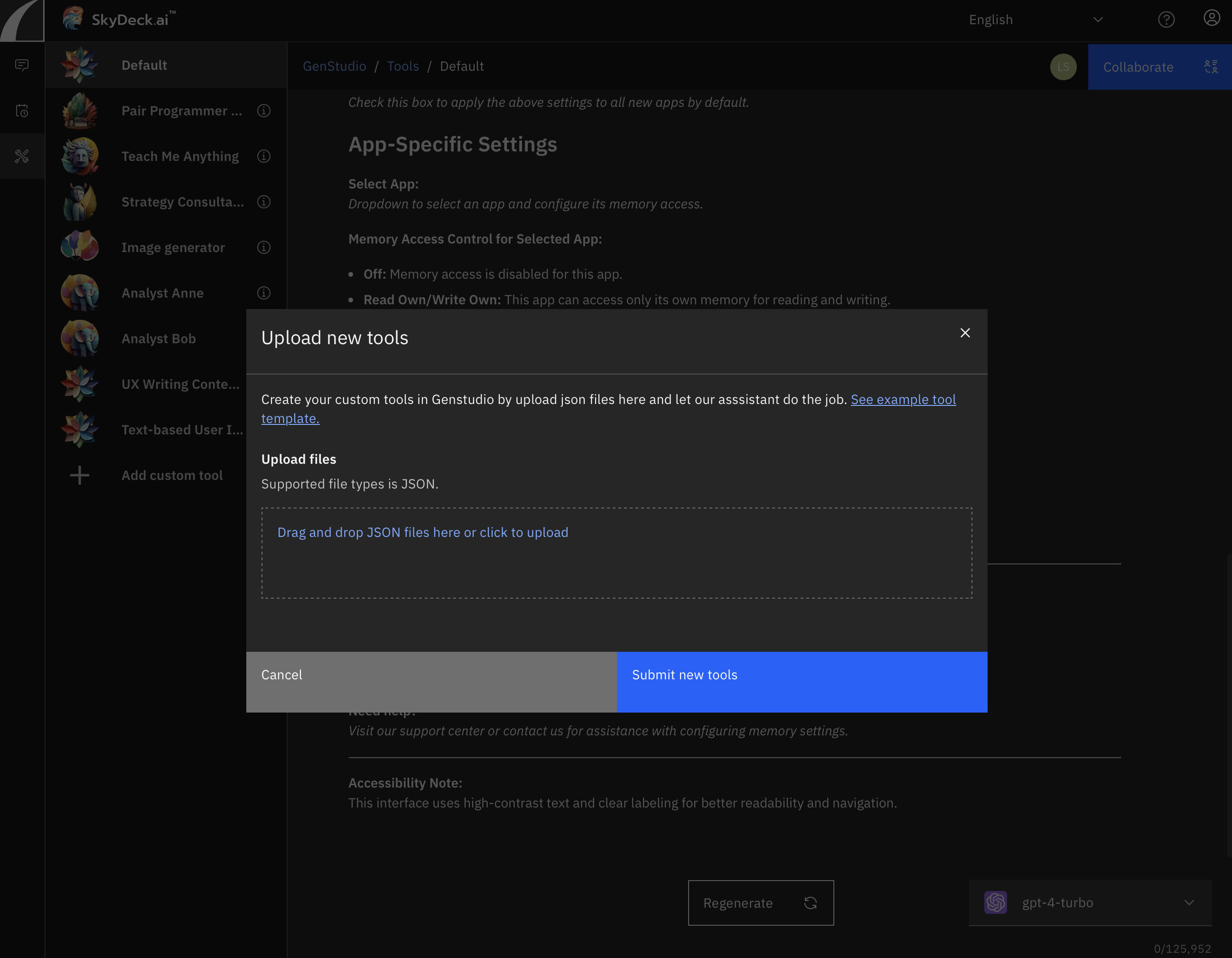 自訂工具上傳畫面   GenStudio